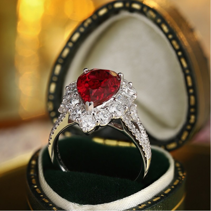Ruif Jewelry Classic Design PT950 Platinum 4.41ct Lab Grown Ruby And 2.106ct Lab Grown Diamond Ring Wedding Bands