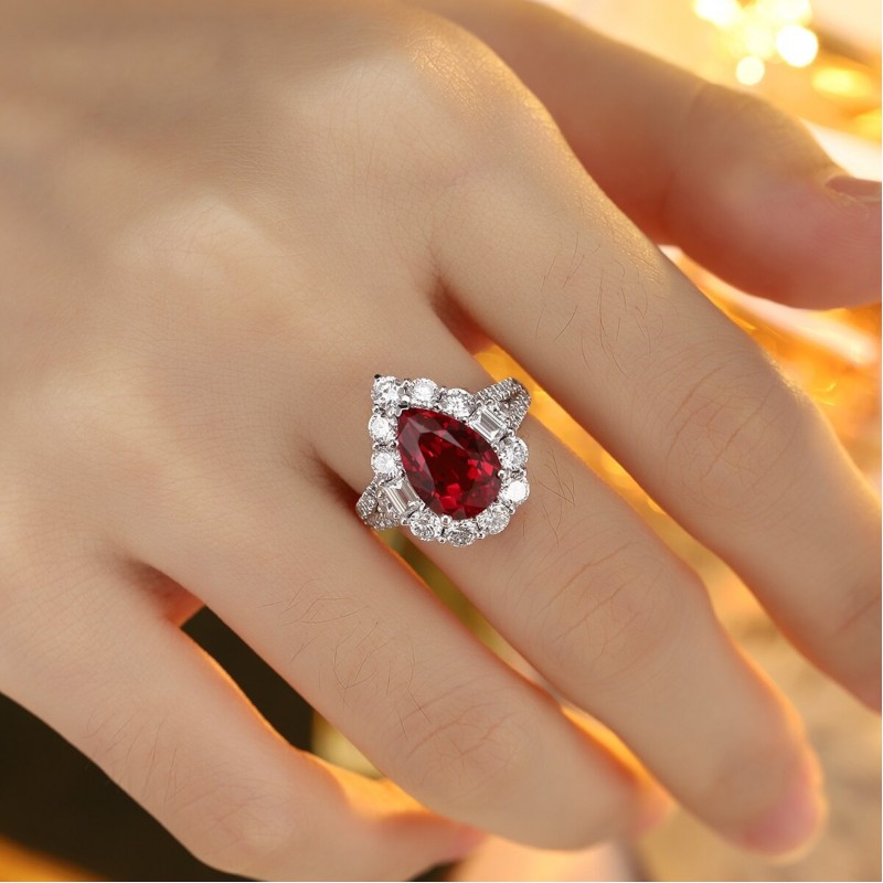 Ruif Jewelry Classic Design PT950 Platinum 4.41ct Lab Grown Ruby And 2.106ct Lab Grown Diamond Ring Wedding Bands