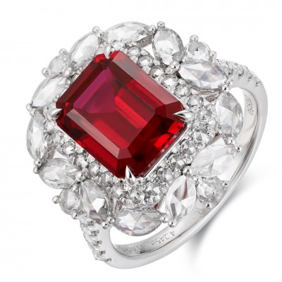 Ruif Jewelry Classic Design PT950 Platinum 4.24ct Lab Grown Ruby And 1.689ct Lab Grown Diamond Ring Wedding Bands