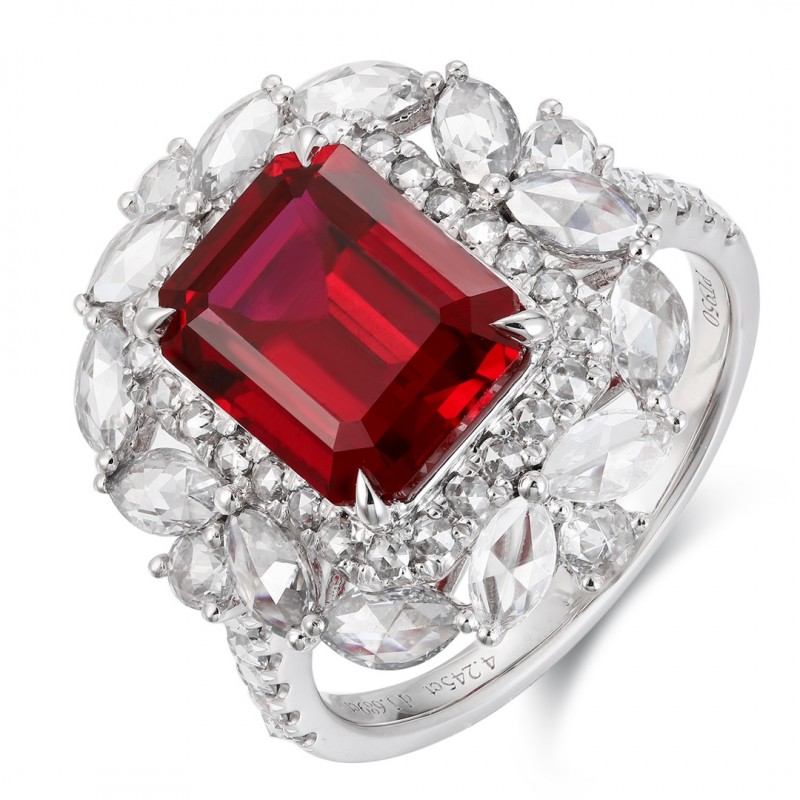 Ruif Jewelry Classic Design PT950 Platinum 4.24ct Lab Grown Ruby And 1.689ct Lab Grown Diamond Ring Wedding Bands