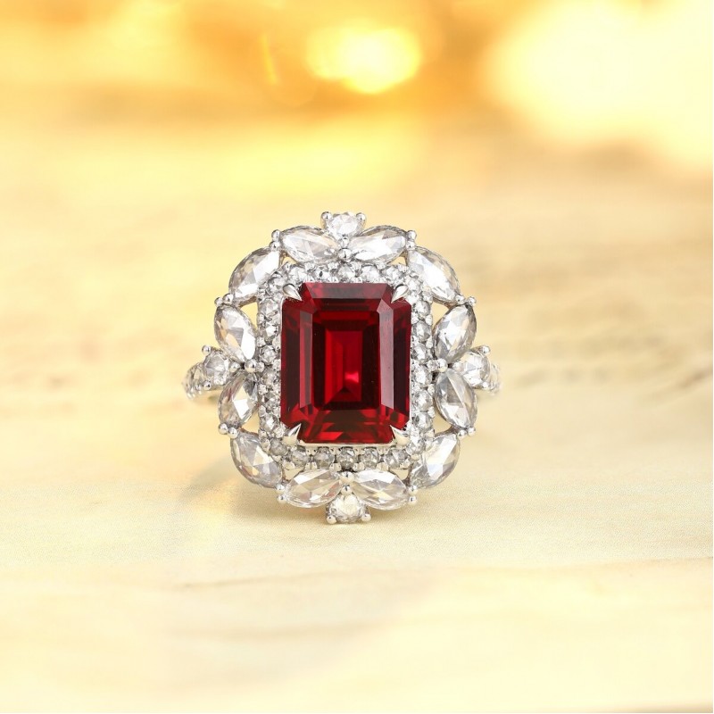 Ruif Jewelry Classic Design PT950 Platinum 4.24ct Lab Grown Ruby And 1.689ct Lab Grown Diamond Ring Wedding Bands