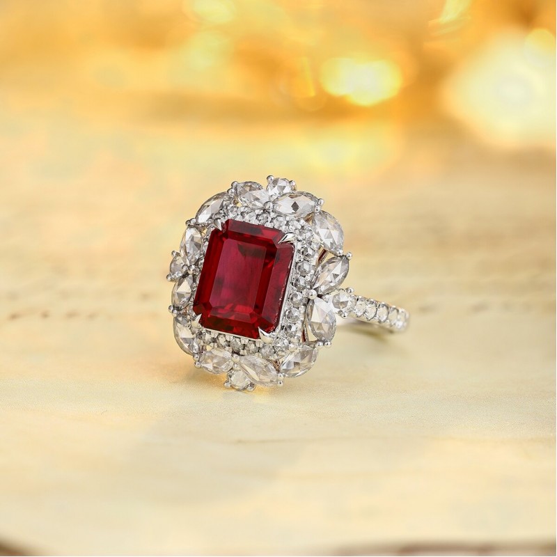 Ruif Jewelry Classic Design PT950 Platinum 4.24ct Lab Grown Ruby And 1.689ct Lab Grown Diamond Ring Wedding Bands