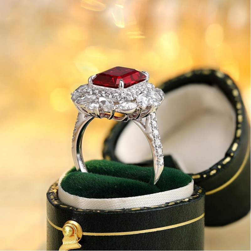 Ruif Jewelry Classic Design PT950 Platinum 4.24ct Lab Grown Ruby And 1.689ct Lab Grown Diamond Ring Wedding Bands
