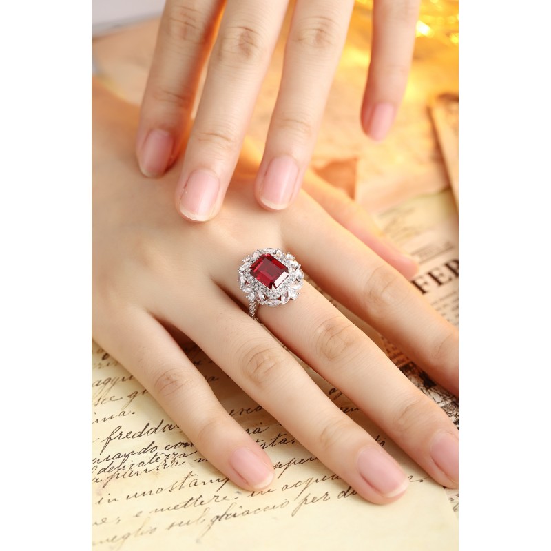 Ruif Jewelry Classic Design PT950 Platinum 4.24ct Lab Grown Ruby And 1.689ct Lab Grown Diamond Ring Wedding Bands