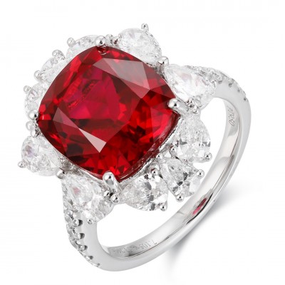 Ruif Jewelry Classic Design PT950 Platinum 7.11ct Lab Grown Ruby And 1.744ct Lab Grown Diamond Ring Wedding Bands
