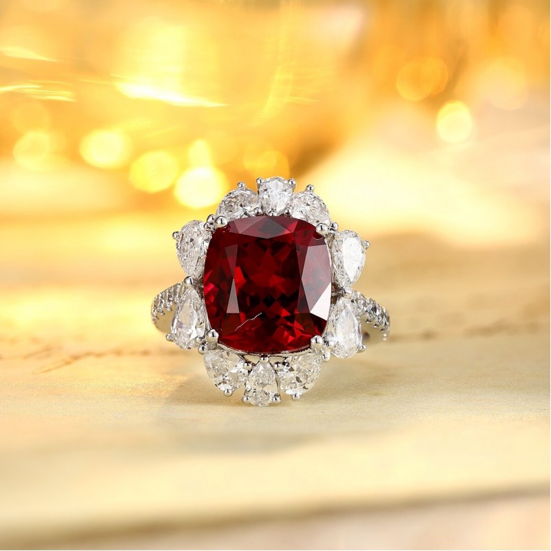 Ruif Jewelry Classic Design PT950 Platinum 7.11ct Lab Grown Ruby And 1.744ct Lab Grown Diamond Ring Wedding Bands