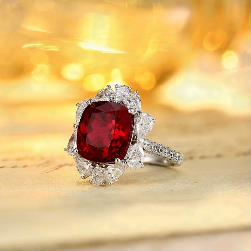Ruif Jewelry Classic Design PT950 Platinum 7.11ct Lab Grown Ruby And 1.744ct Lab Grown Diamond Ring Wedding Bands