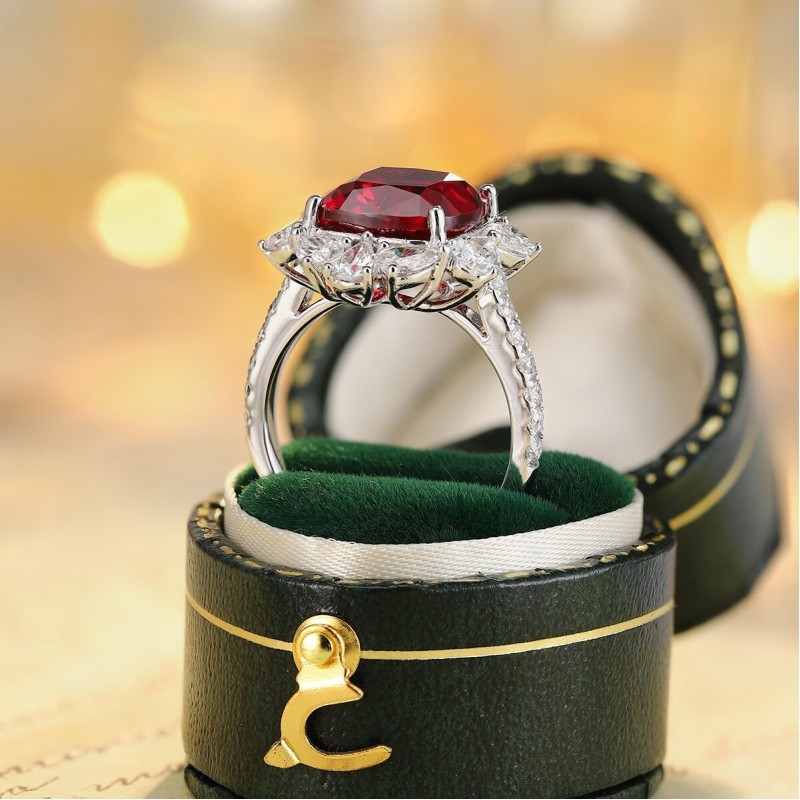 Ruif Jewelry Classic Design PT950 Platinum 7.11ct Lab Grown Ruby And 1.744ct Lab Grown Diamond Ring Wedding Bands