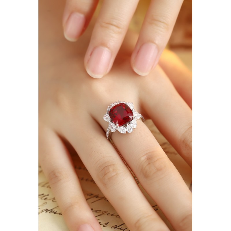 Ruif Jewelry Classic Design PT950 Platinum 7.11ct Lab Grown Ruby And 1.744ct Lab Grown Diamond Ring Wedding Bands