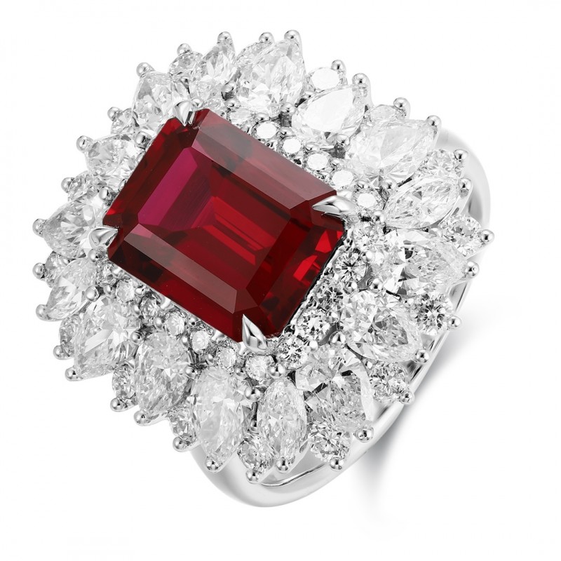 Ruif Jewelry Classic Design PT950 Platinum 4.42ct Lab Grown Ruby And 2.935ct Lab Grown Diamond Ring Wedding Bands