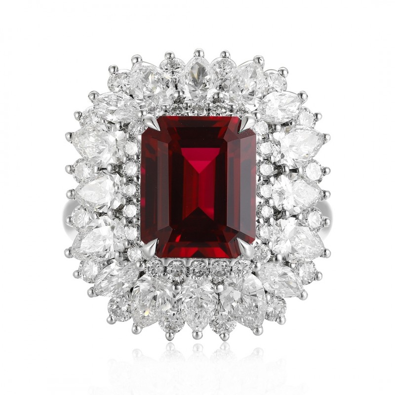 Ruif Jewelry Classic Design PT950 Platinum 4.42ct Lab Grown Ruby And 2.935ct Lab Grown Diamond Ring Wedding Bands
