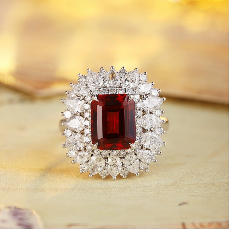 Ruif Jewelry Classic Design PT950 Platinum 4.42ct Lab Grown Ruby And 2.935ct Lab Grown Diamond Ring Wedding Bands