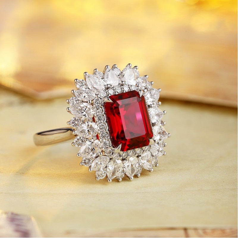 Ruif Jewelry Classic Design PT950 Platinum 4.42ct Lab Grown Ruby And 2.935ct Lab Grown Diamond Ring Wedding Bands
