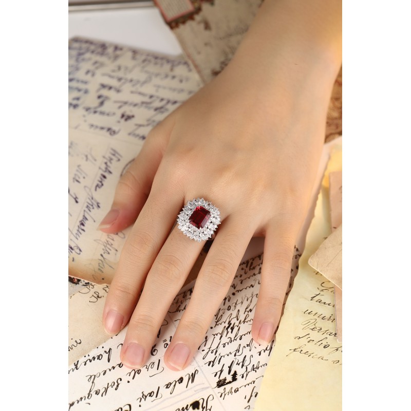 Ruif Jewelry Classic Design PT950 Platinum 4.42ct Lab Grown Ruby And 2.935ct Lab Grown Diamond Ring Wedding Bands