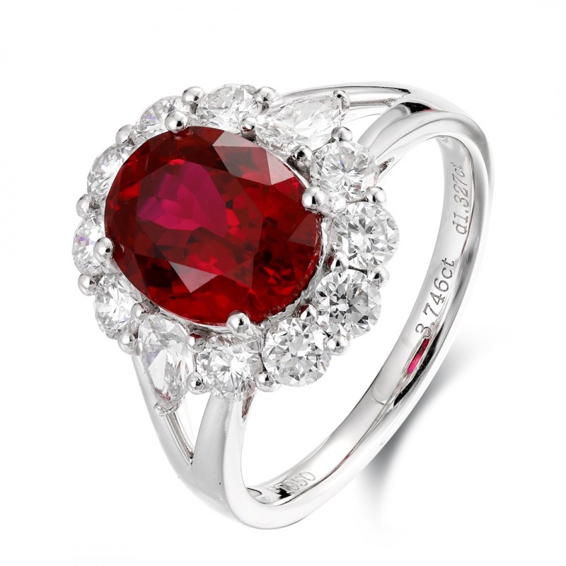 Ruif Jewelry Classic Design PT950 Platinum 3.64ct Lab Grown Ruby And 1.31ct Lab Grown Diamond Ring Wedding Bands