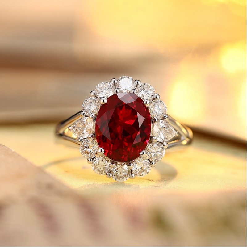 Ruif Jewelry Classic Design PT950 Platinum 3.64ct Lab Grown Ruby And 1.31ct Lab Grown Diamond Ring Wedding Bands