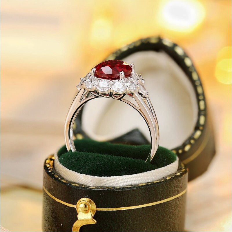 Ruif Jewelry Classic Design PT950 Platinum 3.64ct Lab Grown Ruby And 1.31ct Lab Grown Diamond Ring Wedding Bands