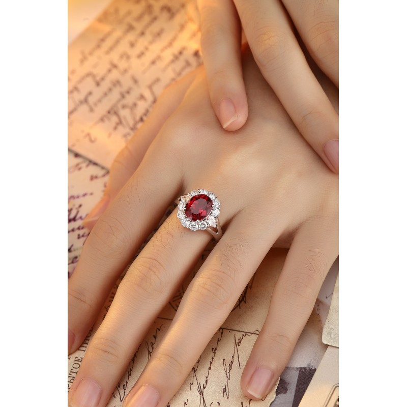 Ruif Jewelry Classic Design PT950 Platinum 3.64ct Lab Grown Ruby And 1.31ct Lab Grown Diamond Ring Wedding Bands