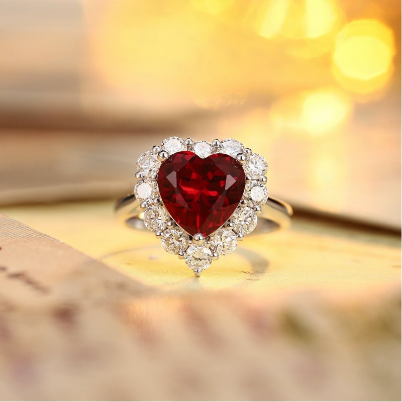 Ruif Jewelry Classic Design PT950 Platinum 3.51ct Lab Grown Ruby And 1.172ct Lab Grown Diamond Ring Wedding Bands