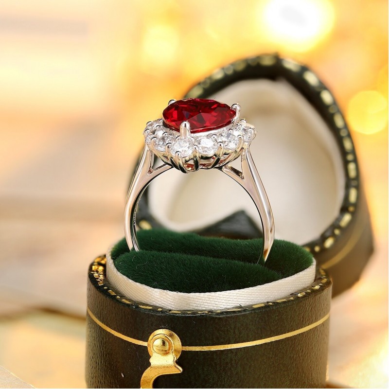 Ruif Jewelry Classic Design PT950 Platinum 3.51ct Lab Grown Ruby And 1.172ct Lab Grown Diamond Ring Wedding Bands