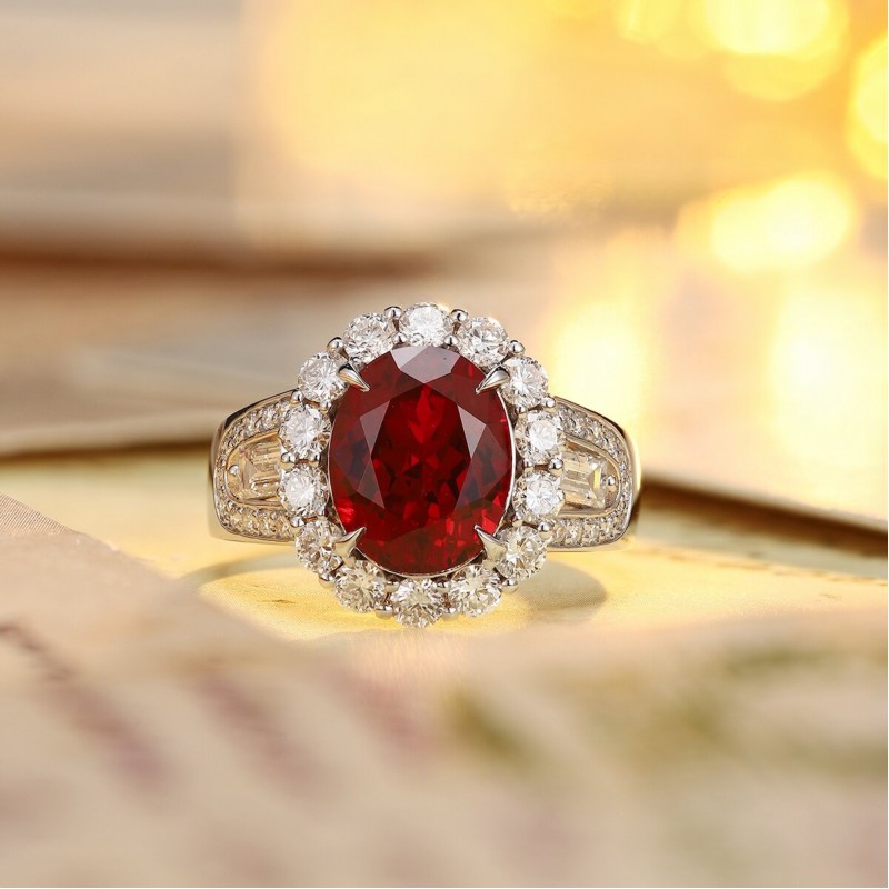Ruif Jewelry Classic Design PT950 Platinum 3.69ct Lab Grown Ruby And 1.252ct Lab Grown Diamond Ring Wedding Bands