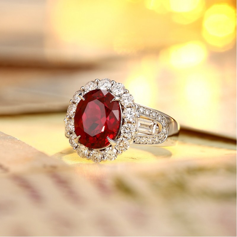 Ruif Jewelry Classic Design PT950 Platinum 3.69ct Lab Grown Ruby And 1.252ct Lab Grown Diamond Ring Wedding Bands