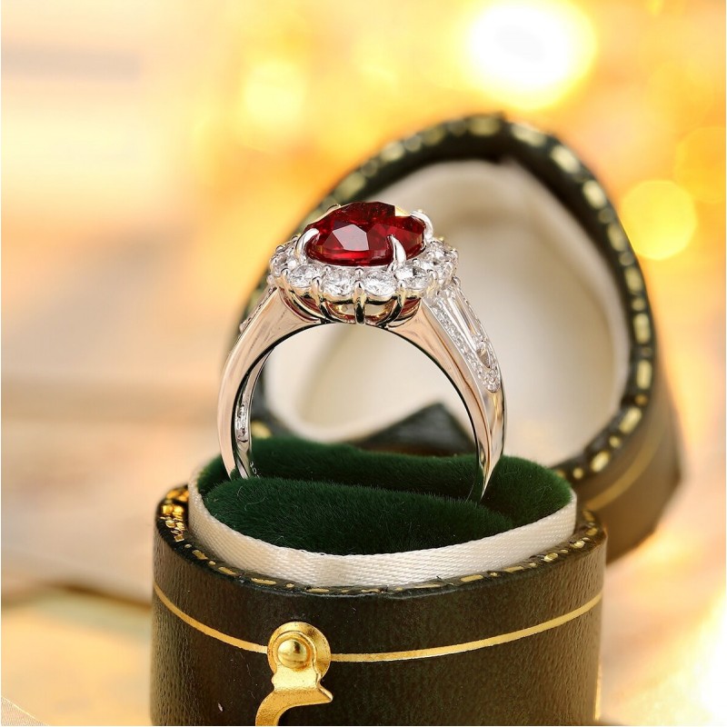 Ruif Jewelry Classic Design PT950 Platinum 3.69ct Lab Grown Ruby And 1.252ct Lab Grown Diamond Ring Wedding Bands