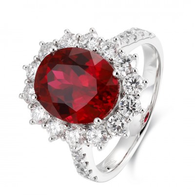 Ruif Jewelry Classic Design PT950 Platinum 5.26ct Lab Grown Ruby And 1.274ct Lab Grown Diamond Ring Wedding Bands