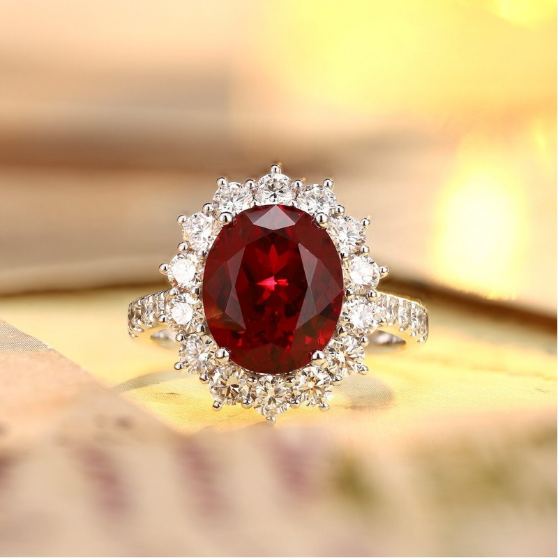 Ruif Jewelry Classic Design PT950 Platinum 5.26ct Lab Grown Ruby And 1.274ct Lab Grown Diamond Ring Wedding Bands