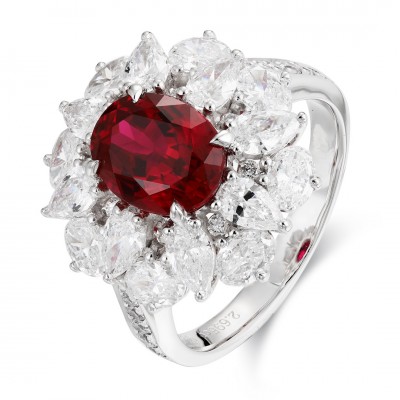 Ruif Jewelry Classic Design PT950 Platinum 6.66ct Lab Grown Ruby And 4.12ct Lab Grown Diamond Ring Wedding Bands