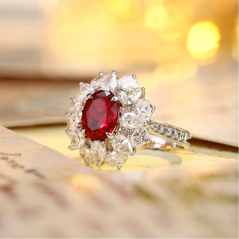 Ruif Jewelry Classic Design PT950 Platinum 6.66ct Lab Grown Ruby And 4.12ct Lab Grown Diamond Ring Wedding Bands