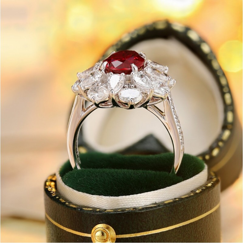 Ruif Jewelry Classic Design PT950 Platinum 6.66ct Lab Grown Ruby And 4.12ct Lab Grown Diamond Ring Wedding Bands