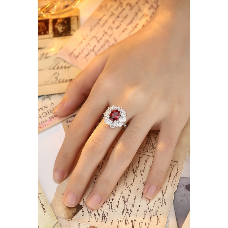 Ruif Jewelry Classic Design PT950 Platinum 6.66ct Lab Grown Ruby And 4.12ct Lab Grown Diamond Ring Wedding Bands