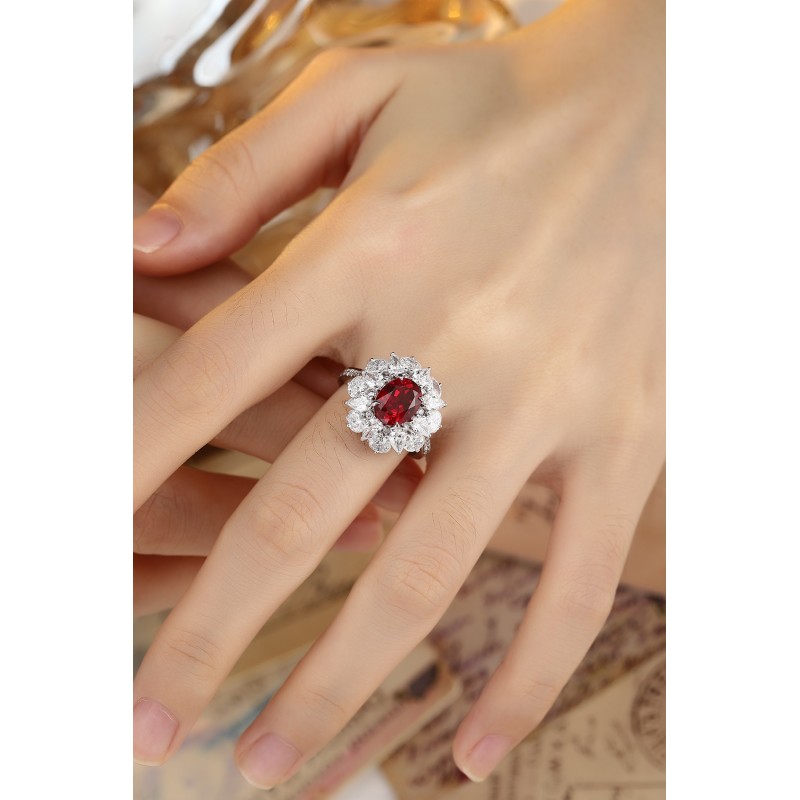 Ruif Jewelry Classic Design PT950 Platinum 6.66ct Lab Grown Ruby And 4.12ct Lab Grown Diamond Ring Wedding Bands