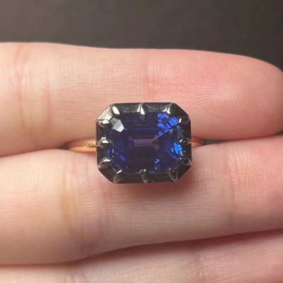 Ruif Jewelry Classic Design 14K Yellow Gold 8x10mm4.25ct Lab Grown Sapphire Ring Gemstone Jewelry