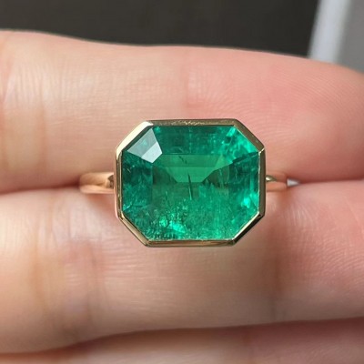 Ruif Jewelry Classic Design 14K Yeloow Gold 1012mm5.25ct Lab Grown Emerald Ring Gemstone Jewelry