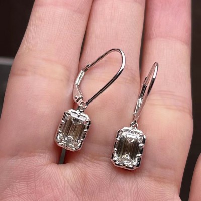 Ruif Jewelry Customized 14k White Gold 1.5ctx2pcs Lab Grown Diamond Earrings Emerald Shape Classic Engagement Band Jewelry 