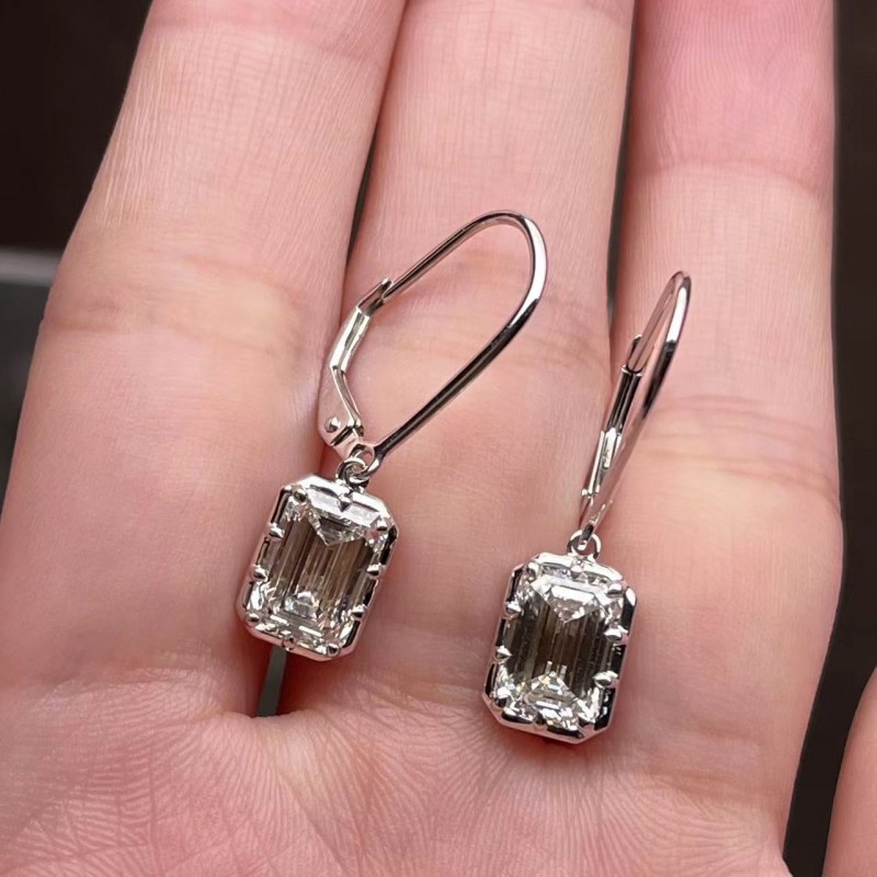 Ruif Jewelry Customized 14k White Gold 1.5ctx2pcs Lab Grown Diamond Earrings Emerald Shape Classic Engagement Band Jewelry 