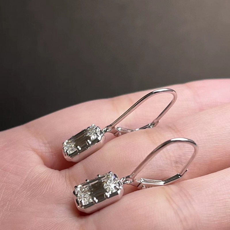 Ruif Jewelry Customized 14k White Gold 1.5ctx2pcs Lab Grown Diamond Earrings Emerald Shape Classic Engagement Band Jewelry 