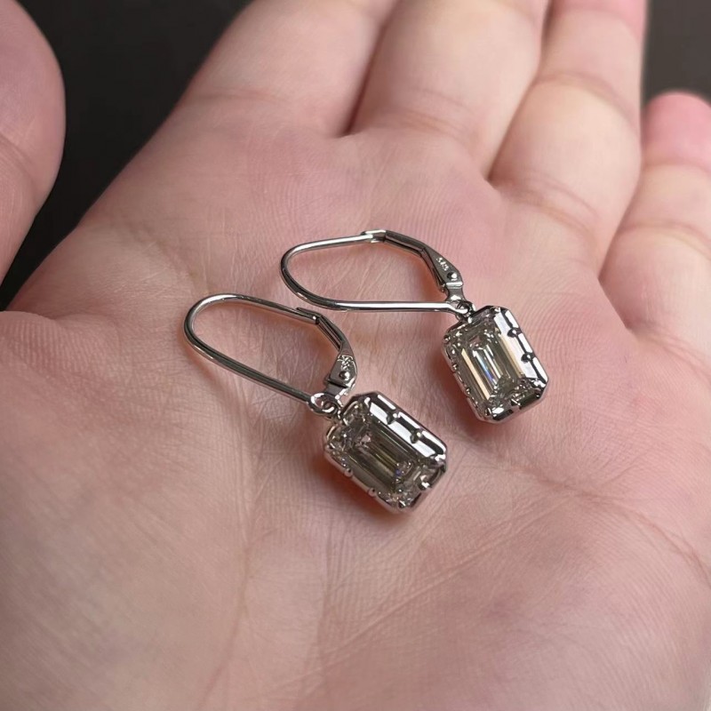 Ruif Jewelry Customized 14k White Gold 1.5ctx2pcs Lab Grown Diamond Earrings Emerald Shape Classic Engagement Band Jewelry 