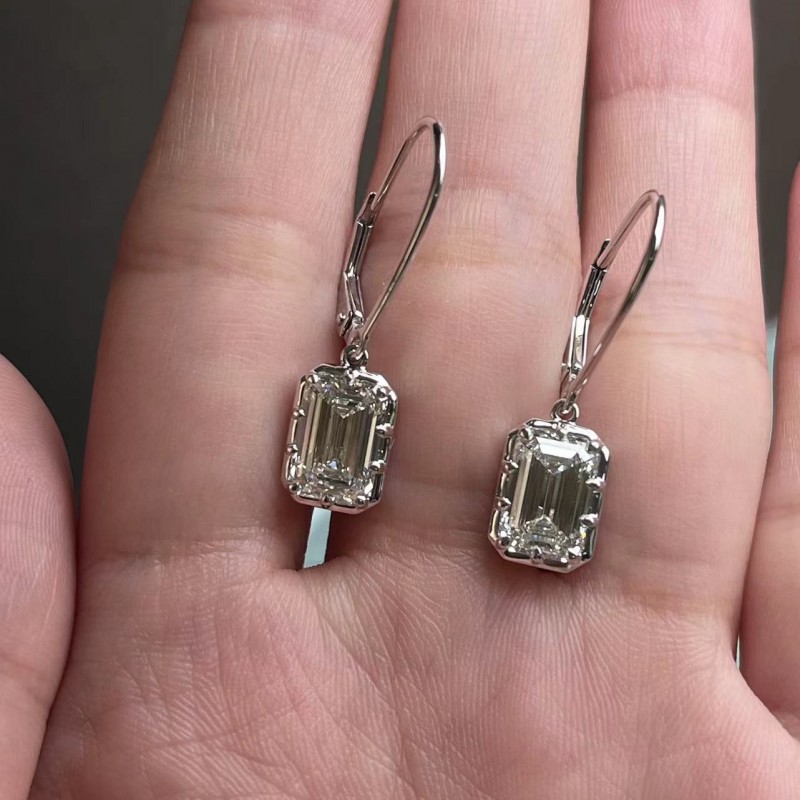 Ruif Jewelry Customized 14k White Gold 1.5ctx2pcs Lab Grown Diamond Earrings Emerald Shape Classic Engagement Band Jewelry 