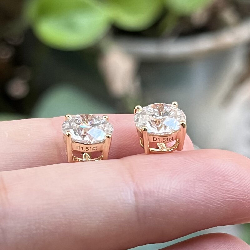 Ruif Jewelry Customized 18k Yellow Gold 1.5ctx2pcs Lab Grown Diamond Earring Classic Engagement Band Jewelry 