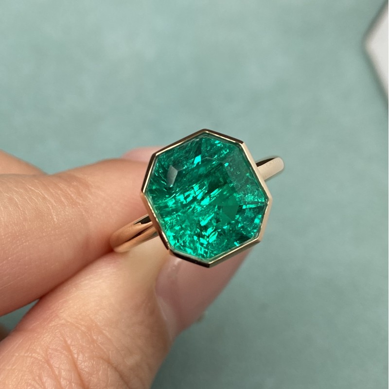 Ruif Jewelry Classic Design 14K Yeloow Gold 4.14ct Lab Grown Emerald Ring Gemstone Jewelry Ruif Jewelry Classic Design 14K Yeloow Gold 4.14ct Lab Grown Emerald Ring Gemstone Jewelry