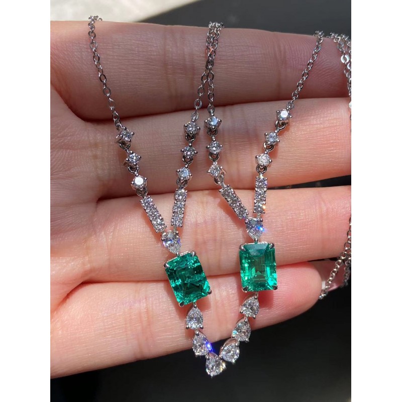 Ruif Jewelry Custom Design PT950 Platinum 6x8mm1.5ct Lab Grown Emerald Pendant Necklace Hand Made Gemstone Jewelry Ruif Jewelry Custom Design PT950 Platinum 6x8mm1.5ct Lab Grown Emerald Pendant Necklace Hand Made Gemstone Jewelry