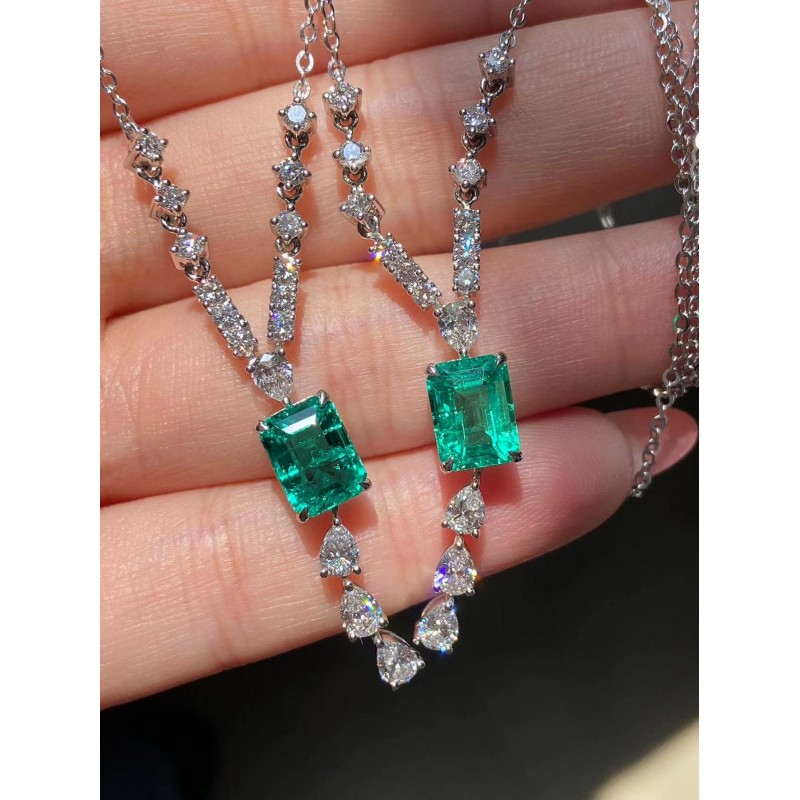 Ruif Jewelry Custom Design PT950 Platinum 6x8mm1.5ct Lab Grown Emerald Pendant Necklace Hand Made Gemstone Jewelry Ruif Jewelry Custom Design PT950 Platinum 6x8mm1.5ct Lab Grown Emerald Pendant Necklace Hand Made Gemstone Jewelry