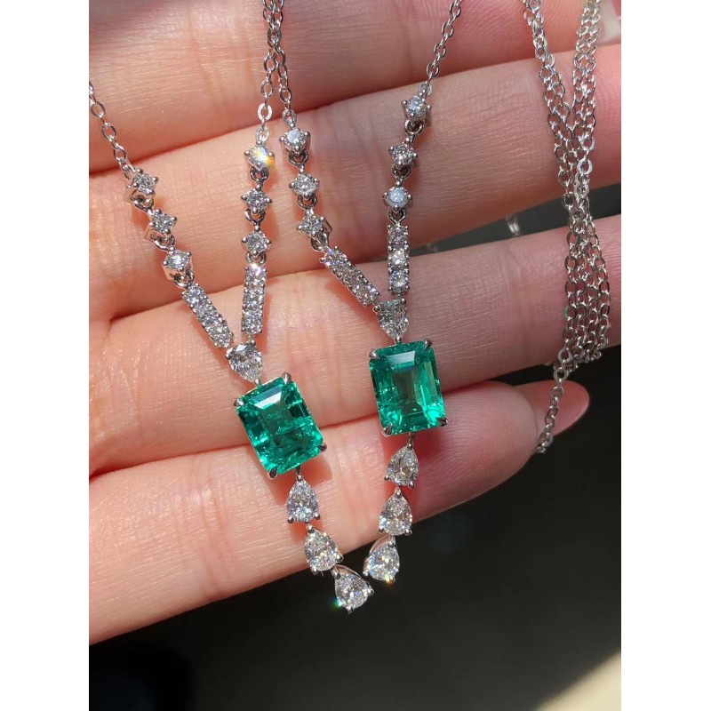 Ruif Jewelry Custom Design PT950 Platinum 6x8mm1.5ct Lab Grown Emerald Pendant Necklace Hand Made Gemstone Jewelry Ruif Jewelry Custom Design PT950 Platinum 6x8mm1.5ct Lab Grown Emerald Pendant Necklace Hand Made Gemstone Jewelry