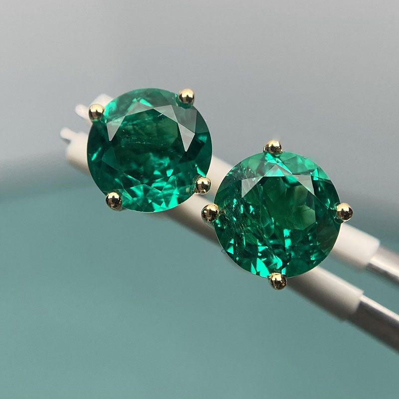Ruif Jewelry Custom Design18k Soild Gold Lab Grown Emerald Earring Studs Setting 6.5mm Langemstones Simple Daily Jewelry Ruif Jewelry Custom Design18k Soild Gold Lab Grown Emerald Earring Studs Setting 6.5mm Langemstones Simple Daily Jewelry