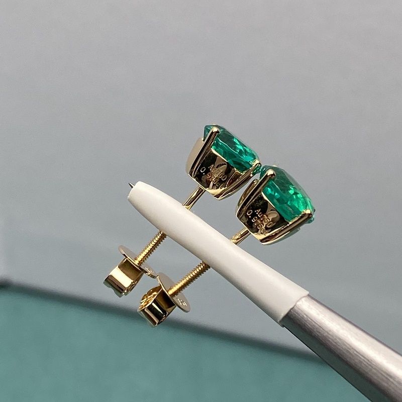 Ruif Jewelry Custom Design18k Soild Gold Lab Grown Emerald Earring Studs Setting 6.5mm Langemstones Simple Daily Jewelry