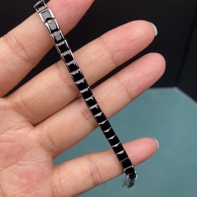 Ruif Jewelry Classic Design Natural Black Spinel Tennis Bracelet S925 Silver 4x4mm Princess Cut Natural Spinel Jewelry