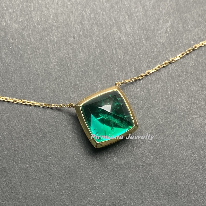 Ruif Jewelry Custom Design 18K White Gold 6.0ct Sugar Loaf Lab Grown Emerald Pendant Necklace Hand Made Gemstone Jewelry